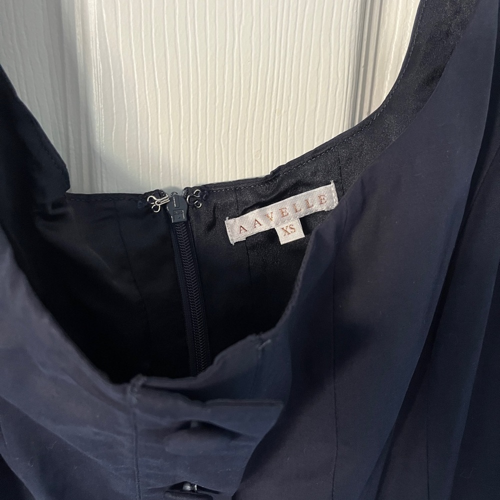 Aavelle Navy Boat Neck Button MIDI Dress